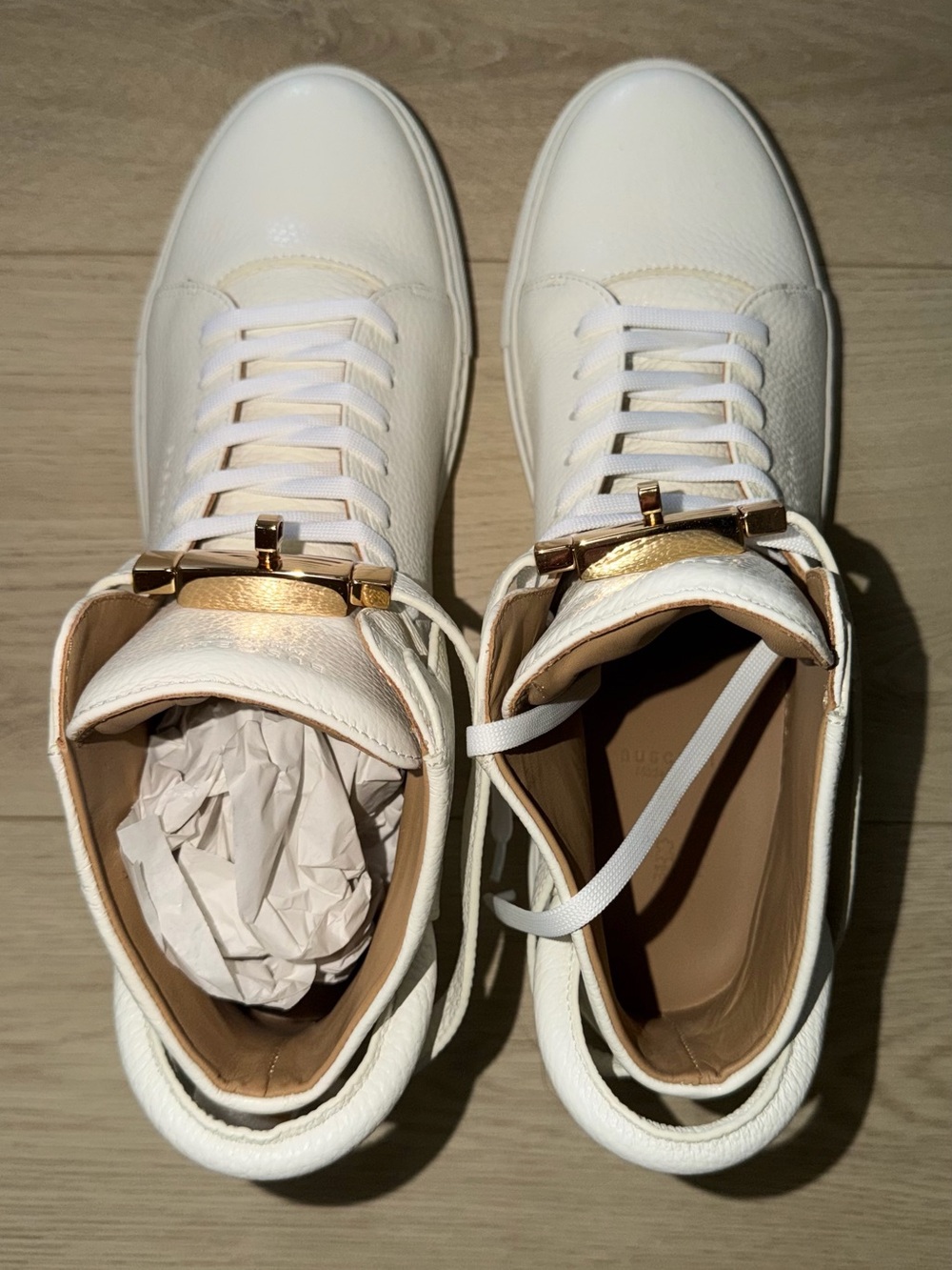 Buscemi Men’s High-Top Sneakers with Gold Accent